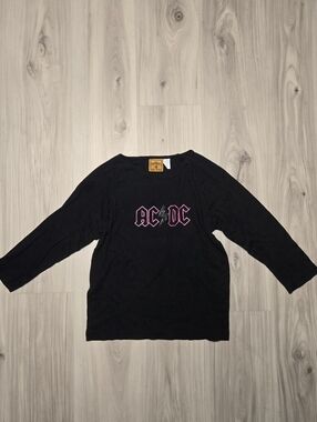 AC/DC Rhinestone 3/4 Sleeve Baby Tee - Rockware Pink Logo, Y2K Vintage